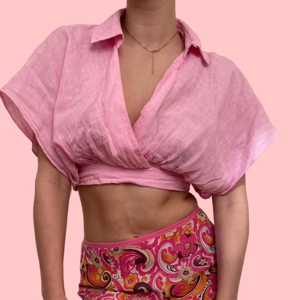 Zara Pink Linen Crop Top